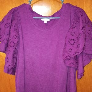 Terra & Sky Women's Top with Lace Sleeves - Deep Purple